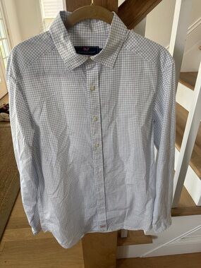 Vineyard Vines Mens Small Dress Shirt White Shirt with Blue Windowpane Check